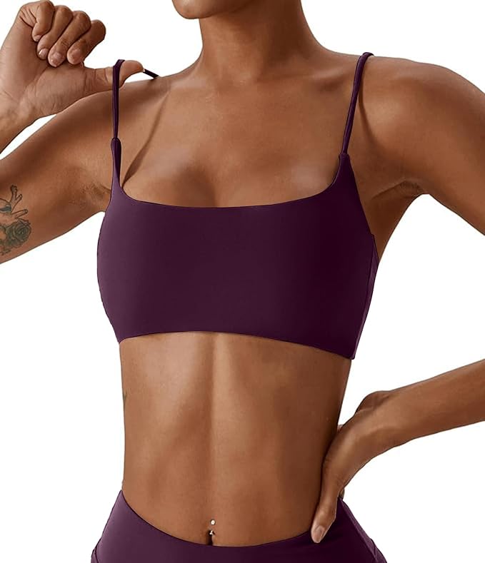 Comper Women's Sports Bras Wirefree Racerback Workout Bras Sexy Thin Straps Yoga Sport Bras with Removable Pads