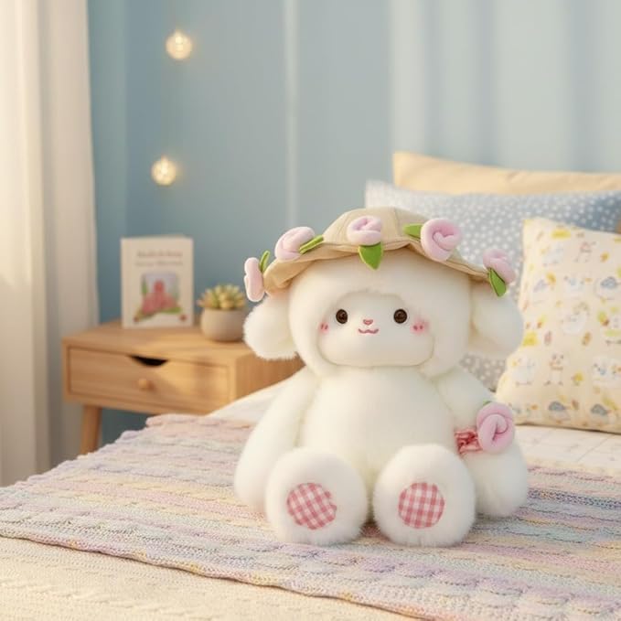 Baby Sheep Bouquet, 11.8IN Rose Baby Sheep Bouqet Plush Toy with Removable Hat Turn into a Bouquet, Hand-Flower Cute Sheeps Stuffed Lamb Plush Toy for Home Bedroom Decor, Holiday Birthday Gifts(#A)