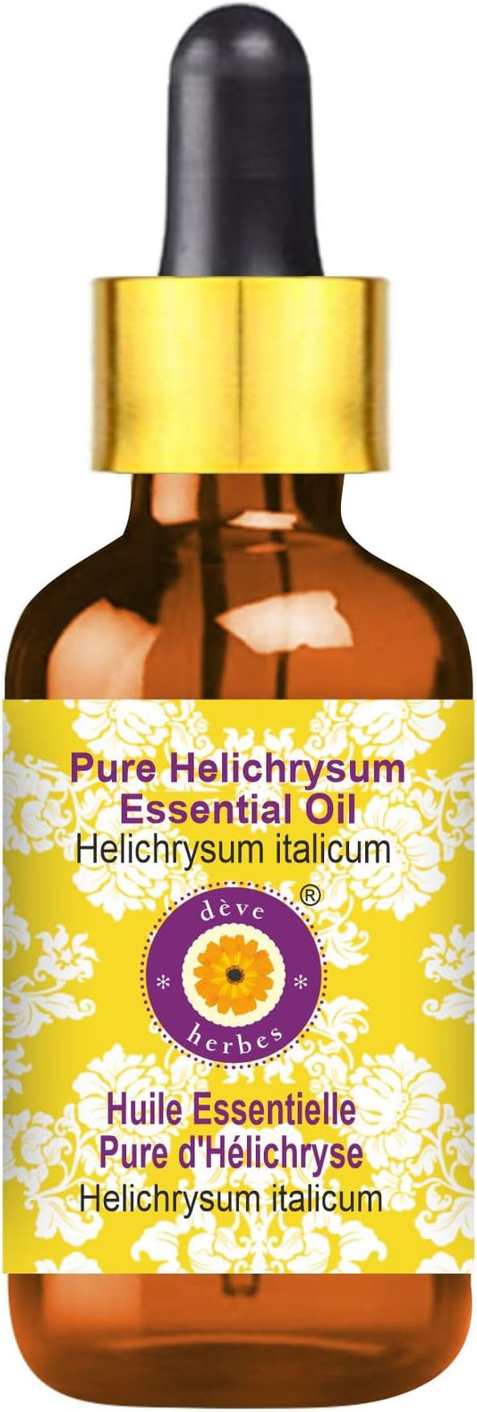 dève herbes Helichrysum Essential Oil (Helichrysum italicum) with Glass Dropper | Pure | Non-Sticky | Non-Greasy | Lightweight | Men & Women | All Skin Types | Steam Distilled 2ml (0.06 oz)