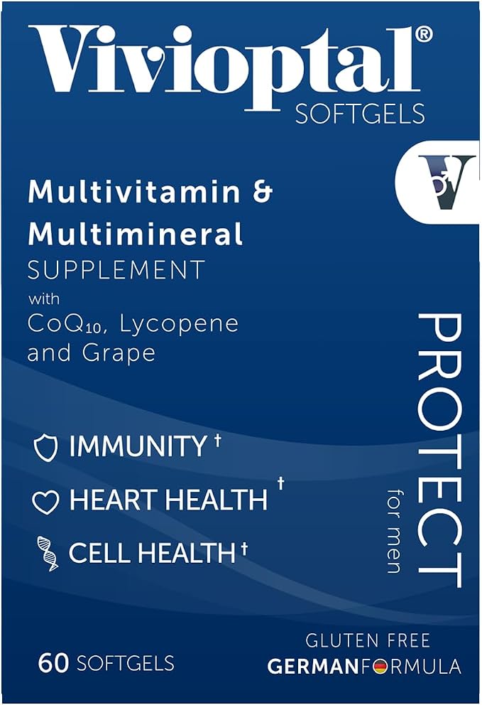 Vivioptal for Men, 30 Capsules, CoQ10, Lycopene & Resveratrol, Multivitamin & Multimineral, Gluten Free, German Formula