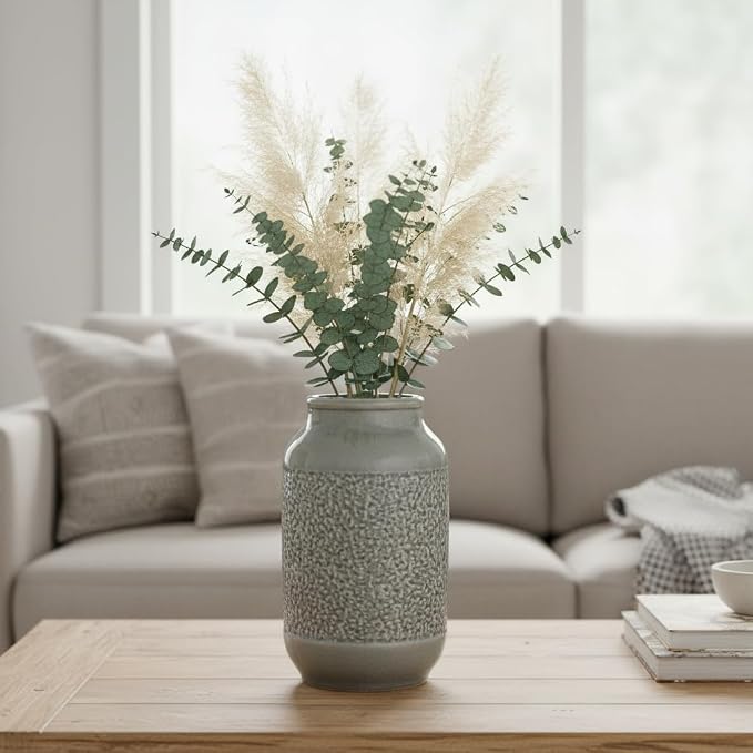 Ceramic Vase for Home Decor, 9 Inch Minimalist Decorative Vases for Flower, Centerpieces, Bookshelf, Tabletop, Living Room, Bathroom, Entryway, Coffee Table Decor, Grey