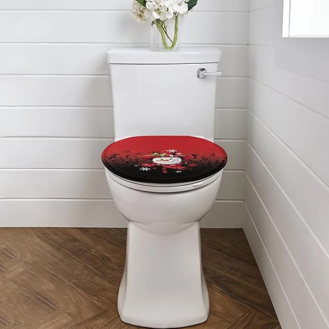 Toilet Seat Cover, Bathroom Accessories Fits Most Round and Elongated Toilet Seats, Flannel Comfortable Toilet Lid Cover-Christmas Snowman Design