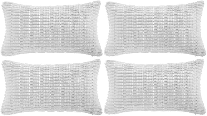 Fancy Homi 4 Packs Decorative Throw Pillow Covers for Living Room Couch Bed, Modern Farmhouse Boho Home Décor Accent Cushion Case, 24" x 16", White