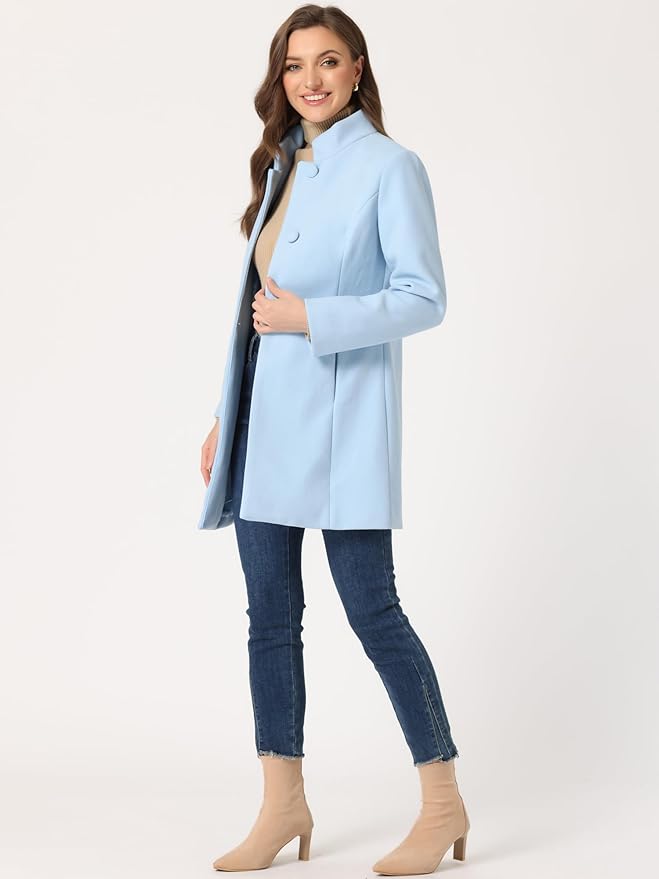 Allegra K Women's Winter Overcoat Mid-Long Stand Collar Single Breasted Coat Outerwear