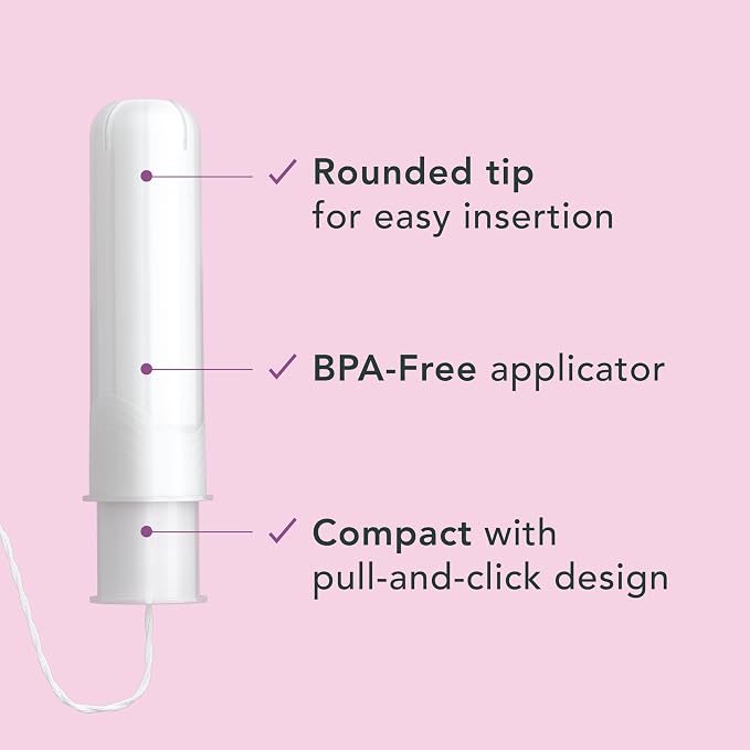 Rael Tampons, Compact Applicator - Made with Organic Cotton, Moderate Absorbency, BPA-Free, Chlorine Free, Leak Locker Technology (36 Count, Regular)
