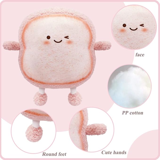 Toast Bread Pillow Funny Food Plush Toy Pillows Small Cute Stuffed Plush Sofa Pillow (Toast Bread, Pink)