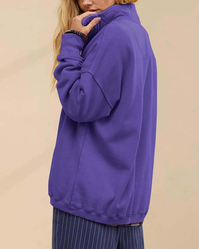 Gacaky Sweatshirt for Women Oversized Casual Long Sleeve Button Henley Neck Pullover Tops Fashion Outfits Clothes