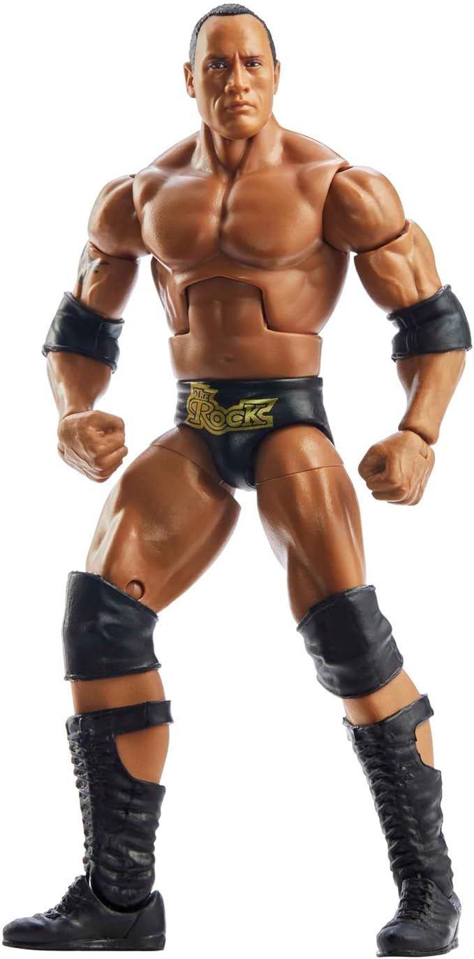 Mattel WWE The Rock WrestleMania Elite Collection Action Figure with Accessory & "Mean" Gene Okerlund Build-A-Figure Parts, 6-inch
