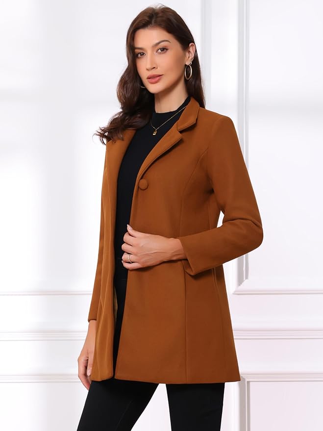 Allegra K Women's Winter Overcoat Mid-Long Stand Collar Single Breasted Coat Outerwear