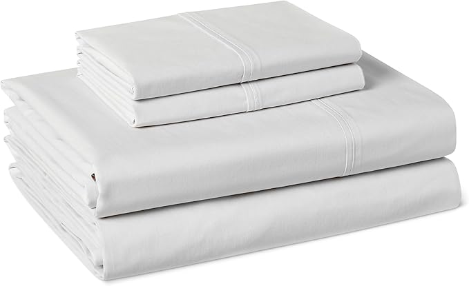 Amazon Basics 100% Organic Cotton Kids' Sheet Set with Deep Pockets and Pillowcase, Queen, Pale Gray