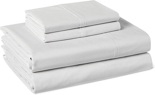 Amazon Basics 100% Organic Cotton Kids' Sheet Set with Deep Pockets and Pillowcase, Queen, Pale Gray