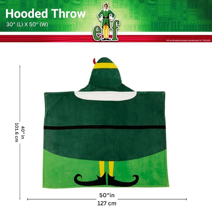 Elf The Movie Buddy Holiday Christmas Kids Bedding Soft Cozy Hooded Throw Blanket, 40 in x 50 in, (Officially Licensed Product) by Franco