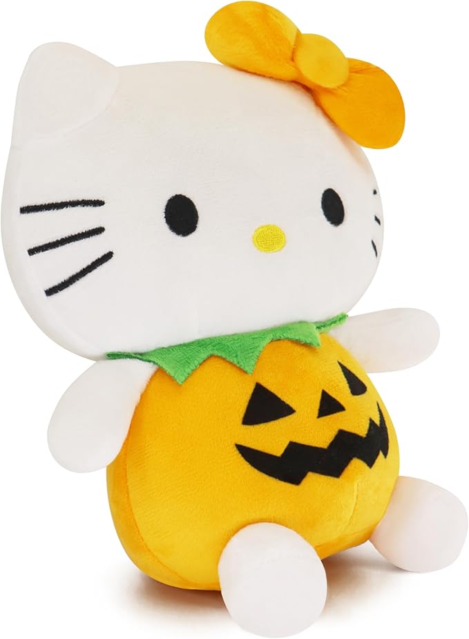 7-Inch Halloween Pumpkin Cat Plush, Soft and Cute Kitty Stuffed Animal, Adorable Halloween Decoration and Gift (White)