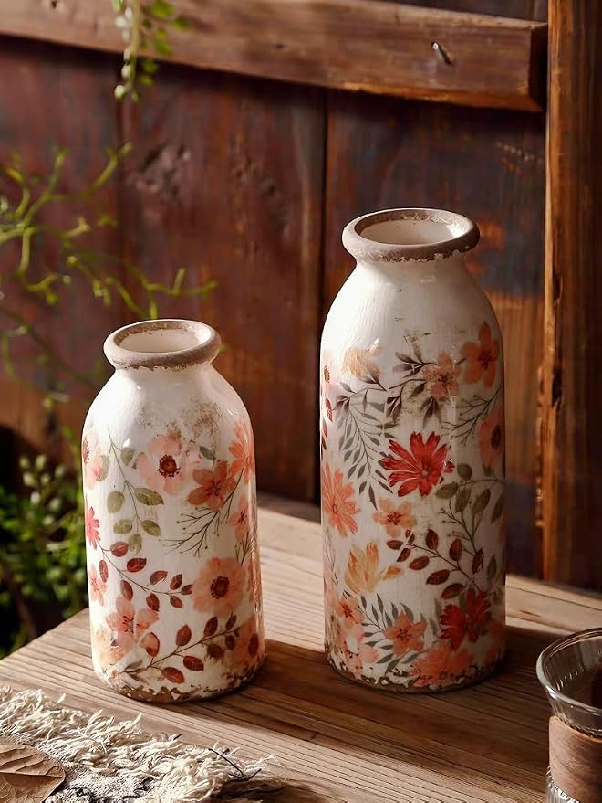 TEWEIQI Vintage Ceramic Small Vase, Farmhouse Rustic Décor, Home Decorative Vase for Your Kitchen, Bedroom, Office, Living Room, Bathroom& Shelf Centerpiece Table Decorations (Retro Creative Style S)