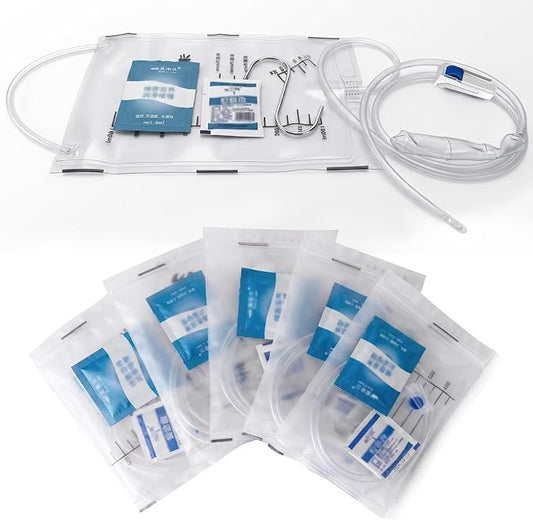 5Pack 1000ML Enema Cleaning Douche System，Travel Enema Kit for Colon Cleansing，Douche Enema Kit for Women & Men with Metal Hook,with 37.7in Hose Disposable Enema Bag Set