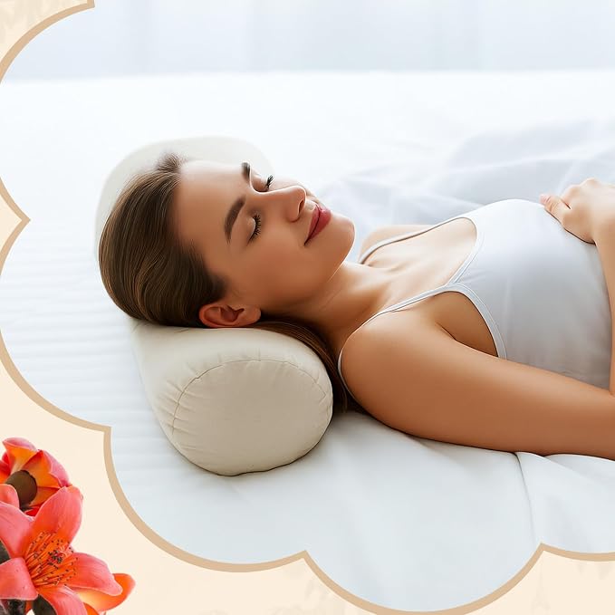 Leinuosen Organic Kapok Orthopedic Roll Pillow 14"x5" – Neck, Back, Knee & Leg Support Bolster – Cervical & Lumbar Roll for Pain Relief, Spinal Alignment – Natural Filling, Adjustable for Bed & Travel