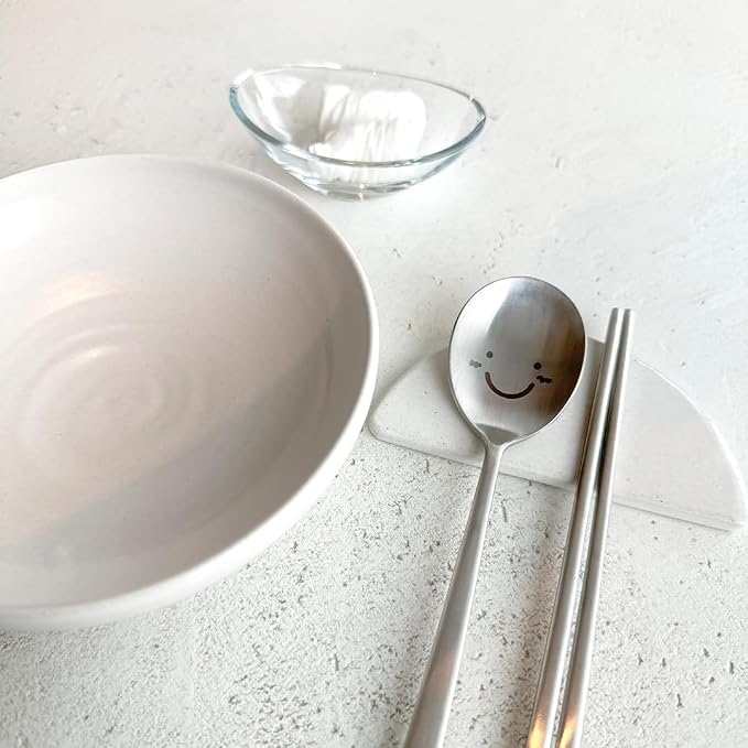 Korean Smile Spoon and Chopsticks Set, Stainless Steel, Hangul Engraved | Gift ready palace inspired box, made in Korea