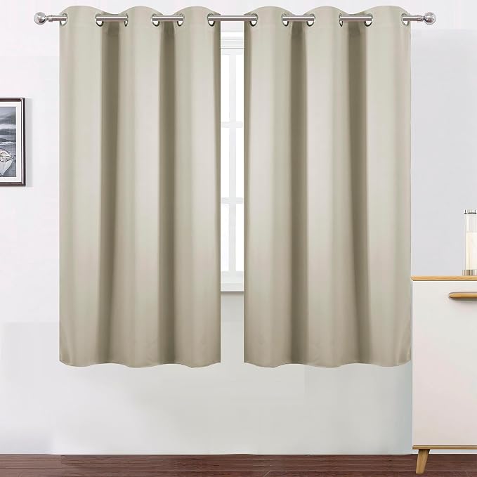 LEMOMO Light Beige Blackout Curtains 34 x 63 Inch Length/Set of 2 Curtain Panels/Thermal Insulated Room Darkening Blackout Curtains for Bedroom
