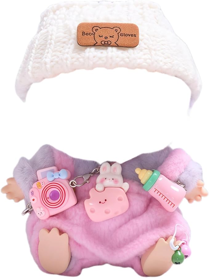 Designer Clothes Set for 15cm/17cm La Booboo Dolls, Dolls Knit Outfit Accessories with Pink Sweater Overall, Pink Camera and Beanie, DDK-Pink