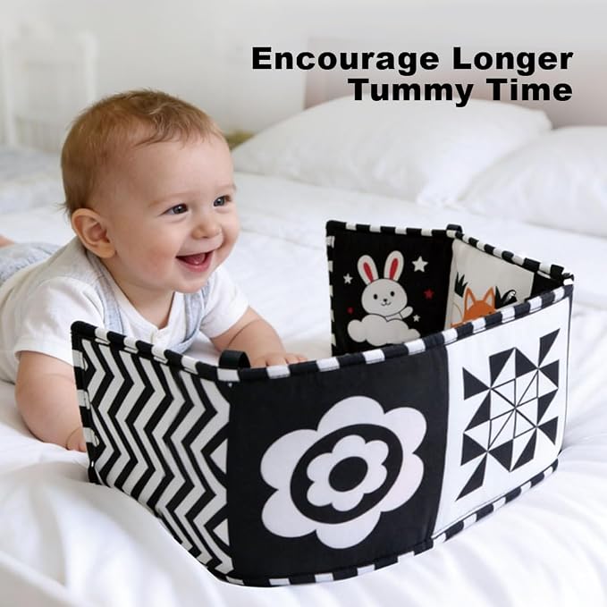 Aila+Aiden Baby Toys, Tummy Time High Contrast Newborn Toys 0-3 Months, Soft Cloth Foldable Baby Book, Visual Stimulation Montessori Sensory Infant Baby Book (Black White and Colorful)