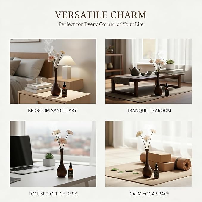 2 PCS Black Walnut Wood Essential Oil Diffuser,3.15 * 1.38in - Wooden Fragrance Diffuser Long-Necked Vases,Long-Lasting Aromatherapy for Home, Bathroom, Office，Yoga Rooms，Flower Arrangement