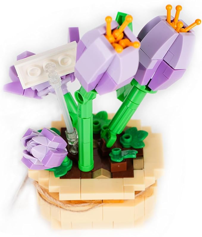 XunYang Mini Blocks Tulip Potted Plant Building Flowers Set, Flowers Building Blocks for Home Office Decor, Birthday Gifts - 380pcs