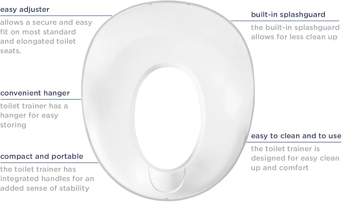 Ubbi Adjustable Toilet Trainer for Toddlers in Potty Training with Built-in Handles and Bonus Potty Hook for Easy Storage, Gray (Pack of 2)