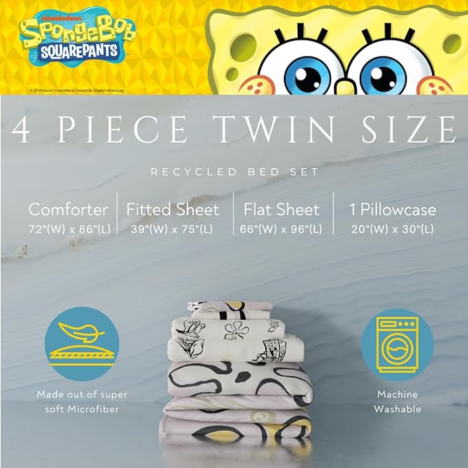 Collectibles Spongebob Squarepants Jellyfish Recycled Bedding 4 Piece Super Soft Reversible Comforter and Sheet Set, Twin, (100% Official Licensed Product) by Franco