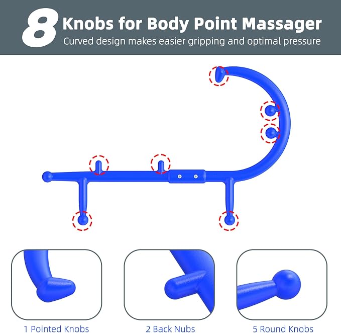 Back and Neck Massager - Blue | for Trigger Point Fibromyalgia Pain Relief and Self Massage Hook Cane Therapy