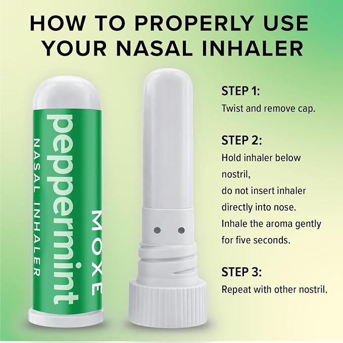 MOXE Peppermint Essential Oil Nasal Inhaler, Therapeutic No-Mess Aromatherapy, Cooling, Refreshing, Invigorating, Uplifts Mood and Positivity, Pure and Undiluted, Made in USA (1 Pack)