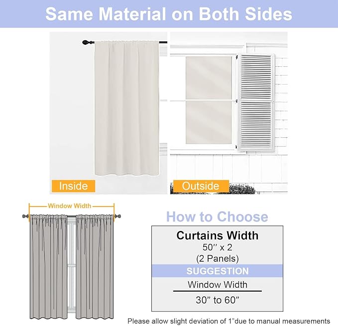 Simplebrand Natural Blackout Curtains for Bedroom 102 Inches Long 2 Panels, Solid Thermal Insulated, Energy Saving Living Room Window Treatment Curtains Blackout Drapes, W50 x L102 Inch, Natural