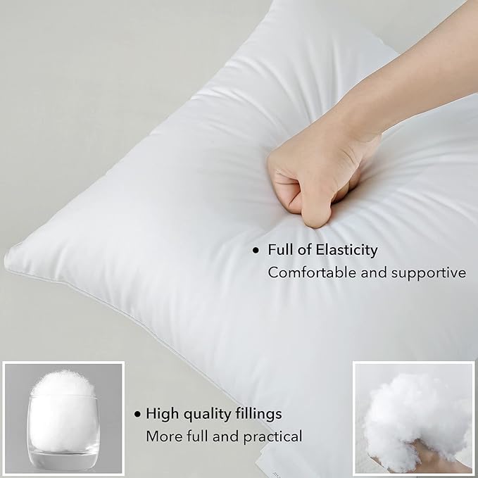 FAVRIQ 20 x 20 Pillow Inserts (Set of 2) - 20 Inch Square Interior Couch Throw Pillow with 100% Cotton Cover - Decorative Pillow Insert Pair - White Sofa Pillow