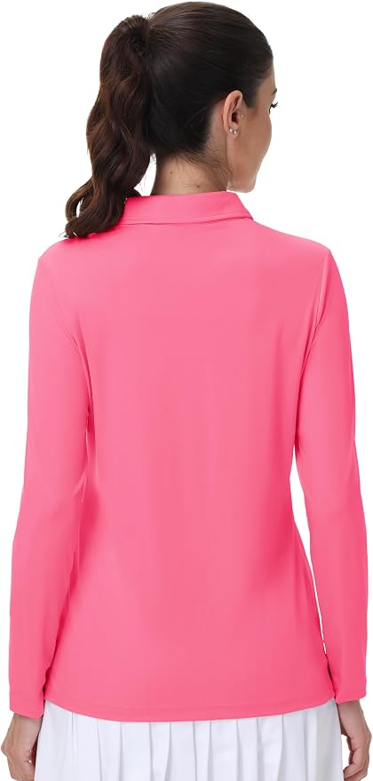 MAGCOMSEN Long Sleeve Polo Shirts for Women Golf Tops with Collar Work | UPF 50+ Sun Protection, 4 Buttons, Moisture Wicking, Breathable, 4-Way Stretch, Collared, Quick Dry, Active, Casual, Tennis