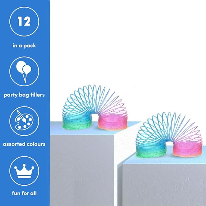 Liberty Imports 12 PCS Magic Rainbow Coil Springs - Small Colorful Neon Plastic Bulk Toys for Kids Birthday Party Favors, Goodie Bag Fillers, Party Prizes (2.5 Inches)