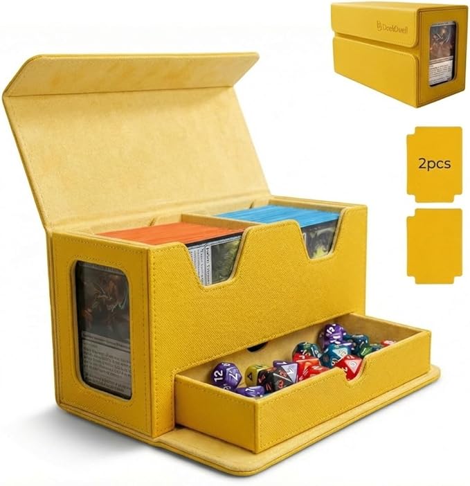 Card Deck Box Fits 200+ Double Sleeved，Commander Deck Box for Magic the Gathering with Dice Tray & Toploader Display,2 Dividers