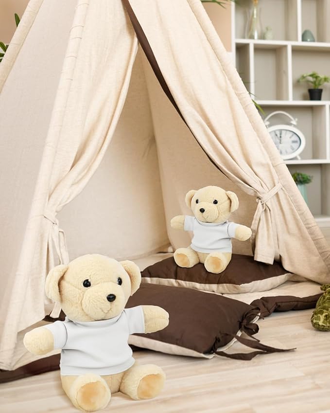 4 PCS Stuffed Bear Basic T Shirt Clothes for 10-12Inch, T Shirt Classic Crew Neck Bear, Cute Tiny Clothes DIY Bear Toy (for 10-12 Inch,White)