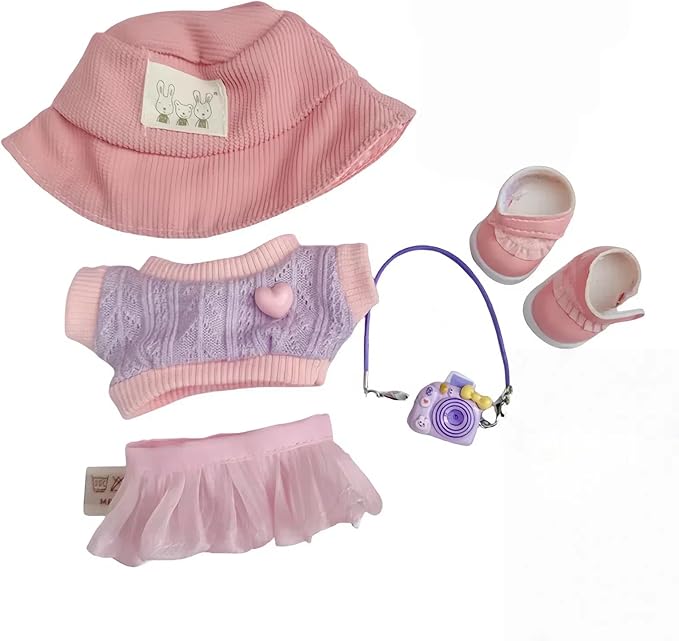 17cm Doll Clothes Set (Doll Not Included) Stylish Kawaii Pink Outfit Set 5 Pieces Chic Fashion with Stylish Accessories for Mini Dolls