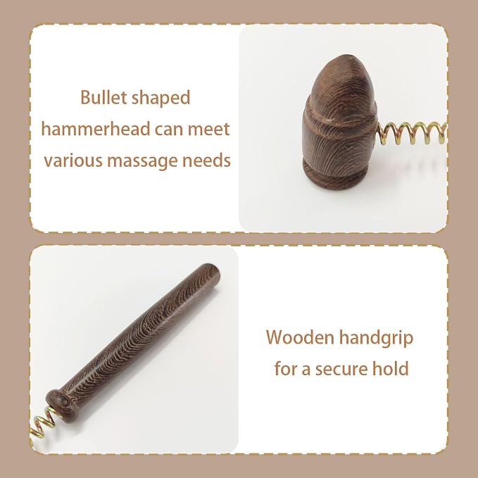 Wooden Spring Massage Hammer,Long Size Manual Lymphatic Drainage Massage Hammer,Wood Therapy Body Massager,Brown,15.5 Inches,1 Piece