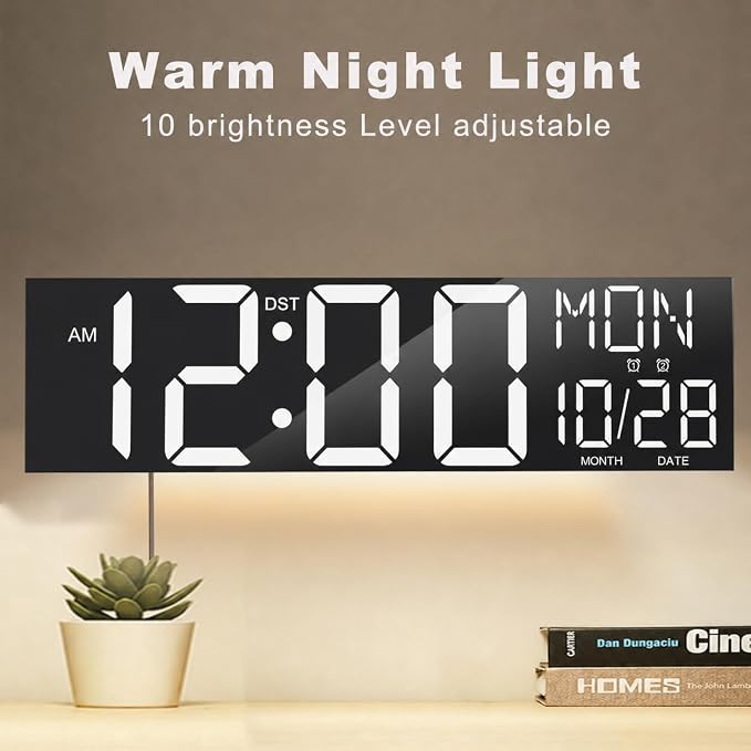 JALL 30" Giant Digital Wall Clock, Extra Large LED Clock with Remote, Huge Wall Clock with Jumbo Numbers for Living Room, White