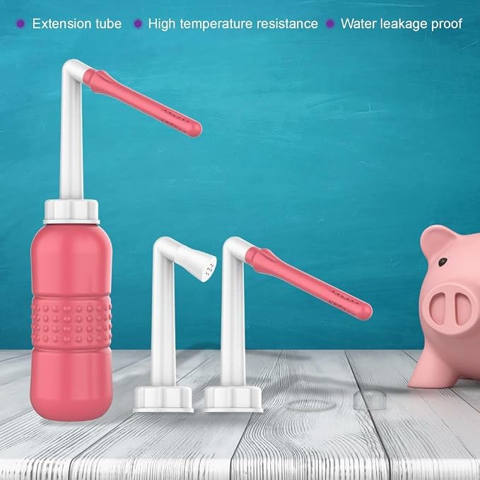 Wolfbeam 2in1 Portable Hand-held Vulva and Anus Cleaner, Pink+Green 450ML | Personal Health Vaginal Washing Container, Travel Urinal Spray Scrubber, Personal Hygiene