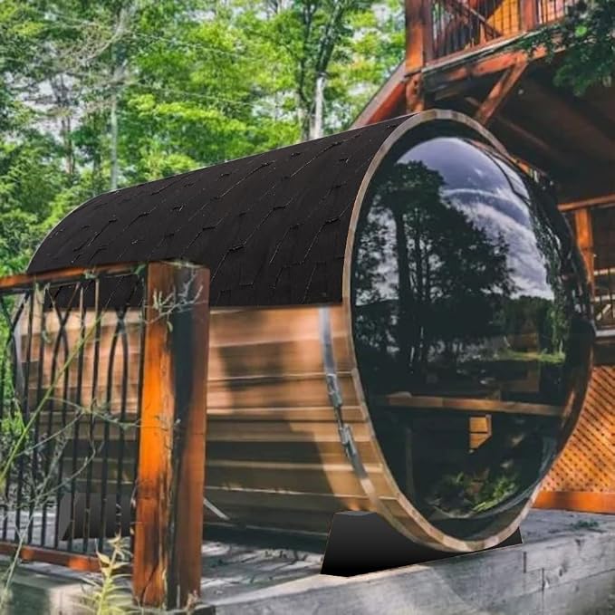 Outdoor Wooden Panoramic Barrel Sauna, 6-8 Person Sauna Room, 220V，6kw Toule Electric Heater with Sauna Stone, Canadian Helmock, Asphalt Shingle Roof (Helmock)