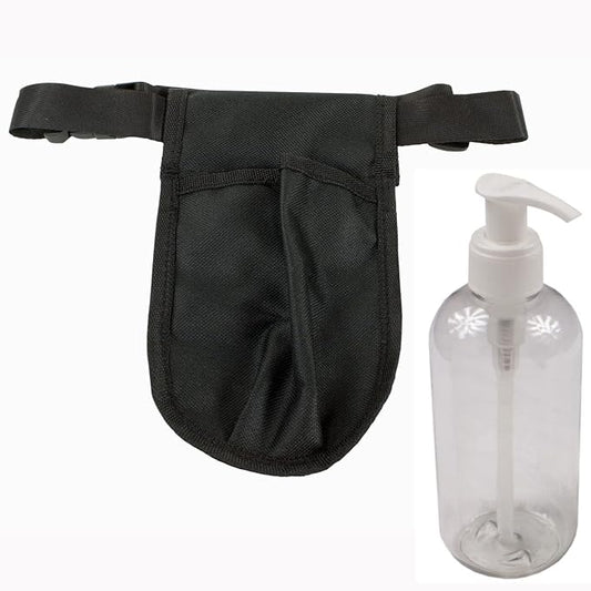 5 Pack Rapport Single Massage Bottle Holster with 8 Ounce Clear Bottle & Pump for Lotions and Oils. - The Essential Accessory for Massage Therapy Practitioners by Body Linen (Black)