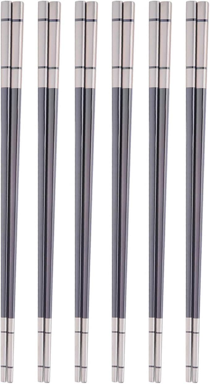 Reusable Stainless Steel Chopsticks,Dishwasher Safe , Easy to Use(6 PCS,black)