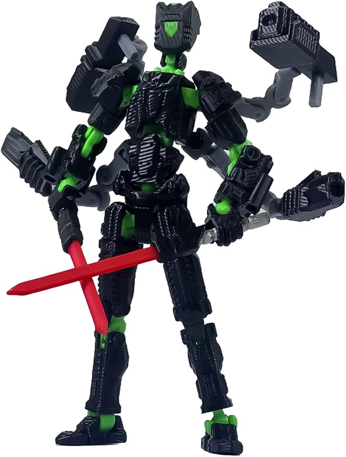 Assembly Completed T13 Action Figure,3D Printed Multi-Jointed Movable, Nova 13 Action Figures Desktop Decorations for Game Lovers Toy (Black Green)