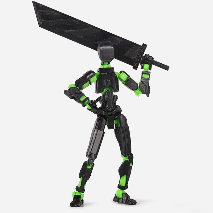 Dummy13 Action Figure Set | Pre-Assembled 3D Printed Titan and Robo Figures | Highly Articulated Robot Toys with Interchangeable Accessories | Perfect for Collectors and Hobbyists (Black Green)