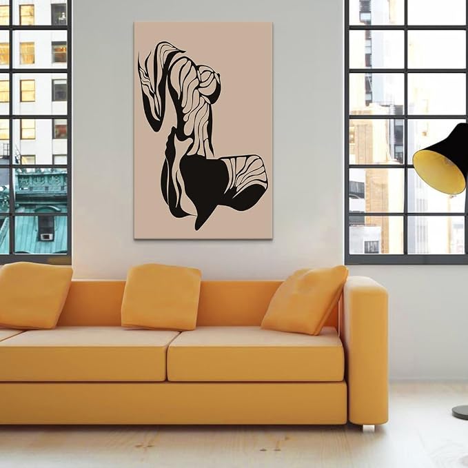 Yeesjoee Large Abstract Sexy Line Wall Art, Female Body Outline Canvas Prints, Minimalist Modern Elegant Nude Decor, Woman Portrait Pictures for Living Room Bedroom Home Decoration, 28x44 in Framed