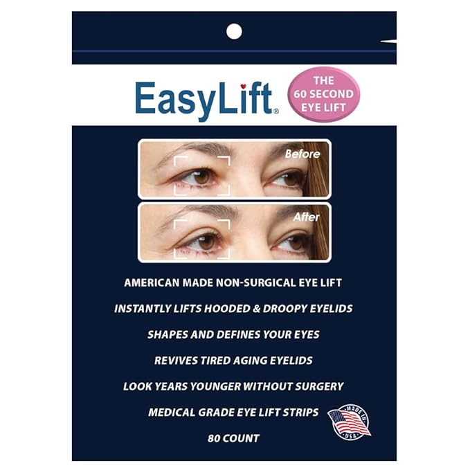 EasyLift The Original 60 Second Eye Lift Strips | Instant Upper Eyelid Lift for Droopy Eyes | As Seen On TV | Hypoallergenic, Lab Tested & Safe for Daily Use | Made in USA (80 pcs + wax/gel)