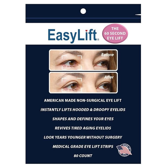 EasyLift The Original 60 Second Eye Lift Strips | Instant Upper Eyelid Lift for Droopy Eyes | As Seen On TV | Hypoallergenic, Lab Tested & Safe for Daily Use | Made in USA (80 pcs + wax/gel)