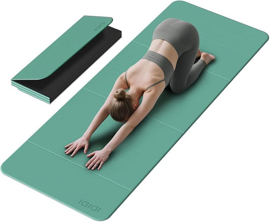 Foldable Extra Large Yoga Mat 74"×31.5", 8mm Double-Sided Non Slip Lightweight Fitness Mat for Man & Woman, Portable for Home Studio & Travel