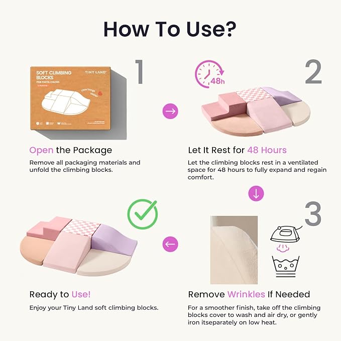 Tiny Land Soft Foam Climbing Blocks for Toddlers, 6-Piece Baby Foam Climbing Blocks, Indoor Playground Climbing Toys, Ideal Gift for Kids Activity Crawling and Sliding Foam Play Set (Pink Pastel)